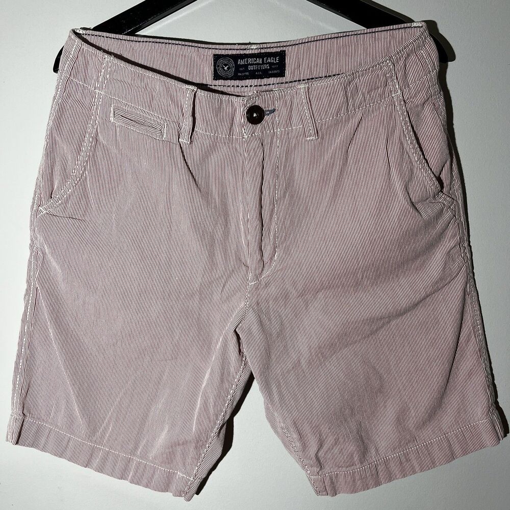 American Eagle Chino Shorts Mens 32 Red white stripes 100%Cotton